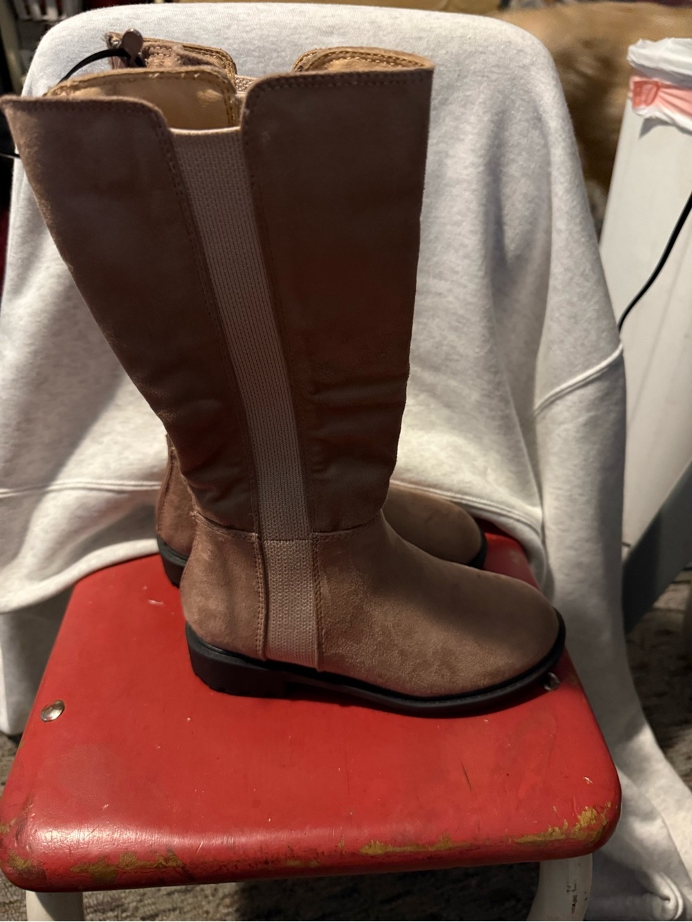 Girls Tan Suede Boots with back zipper
